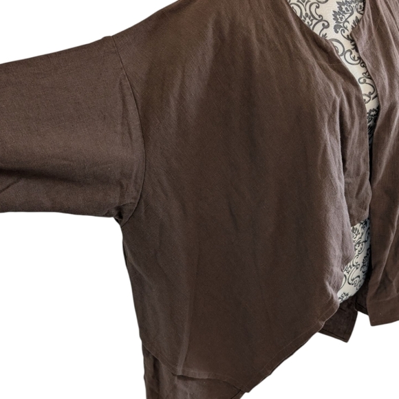 Kaliyana Jacket Womens L Lagenlook Mature Chocolate Brown Linen Assymmetric - Picture 7 of 13